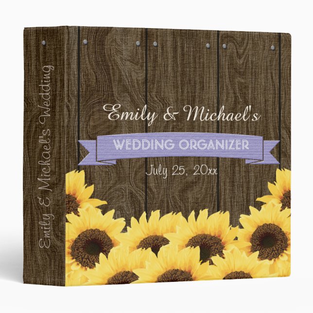 LAVENDER RUSTIC SUNFLOWER WEDDING ORGANIZER 3 RING BINDER (Front/Spine)