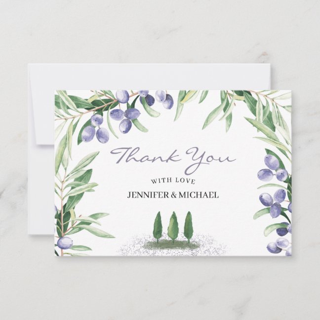 Lavender Rustic Tree Wedding Thank You Card