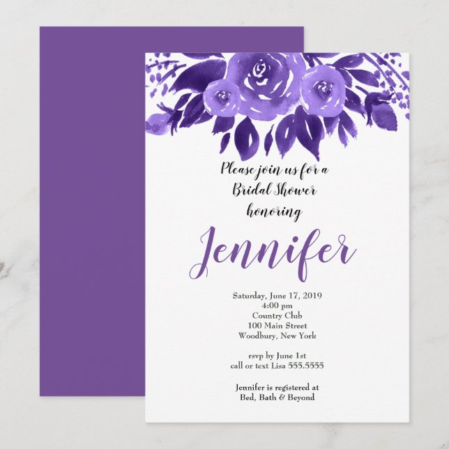 Lavender Rustic Watercolor bridal shower Invitation (Front/Back)