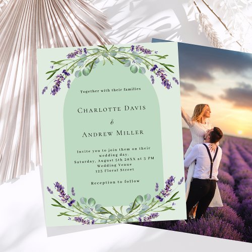 Lavender sage arch photo budget wedding invitation