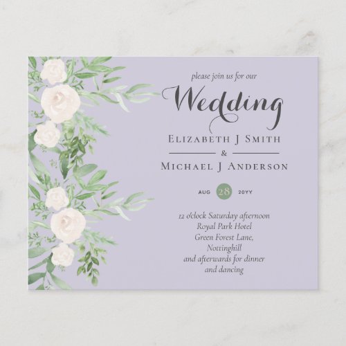 Lavender Sage Floral LOW BUDGET WEDDING Invite Flyer