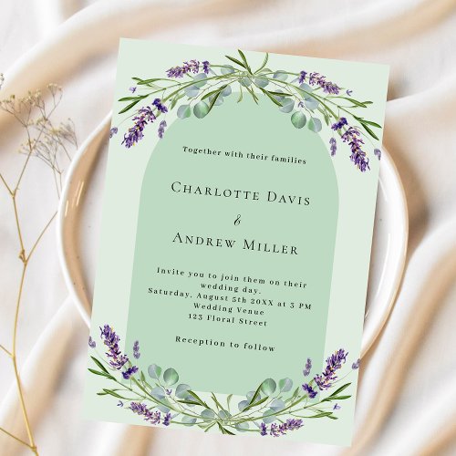 Lavender sage green arch budget wedding invitation
