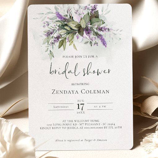 Lavender Sage Green Bridal Shower Invitation | Zazzle