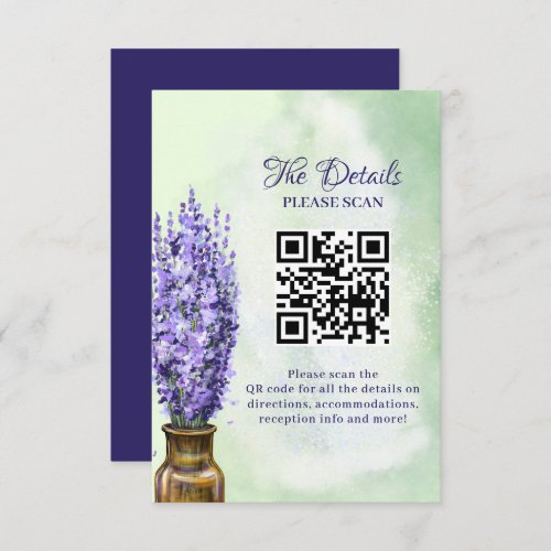 Lavender Sage Green Floral Wedding QR Code Details Enclosure Card