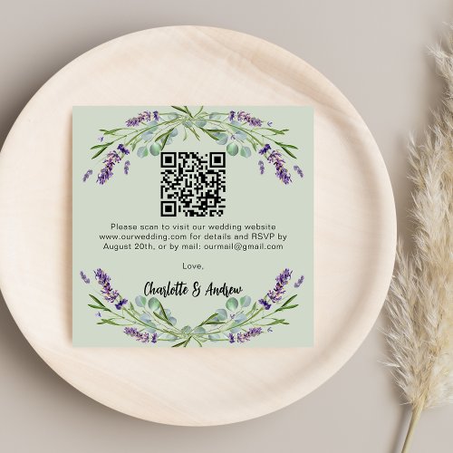 Lavender sage green QR code wedding RSVP Enclosure Card