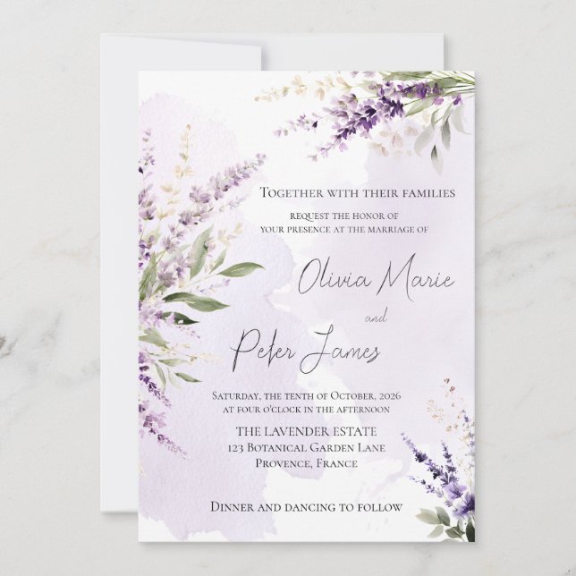 Lavender Sage Green Watercolor Wedding Invitation (Front)