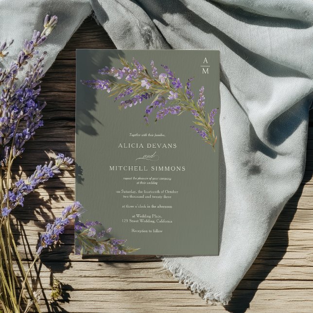 Lavender Sage Hand Painted Floral wedding  Invitation (Lavender Sage Hand Painted Floral wedding Invitation)