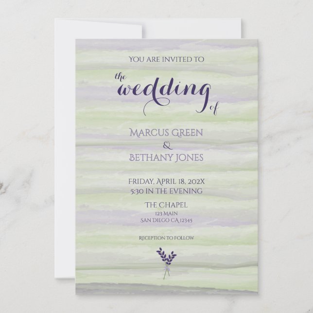 Lavender & Sage Watercolor Wedding Invitation (Front)