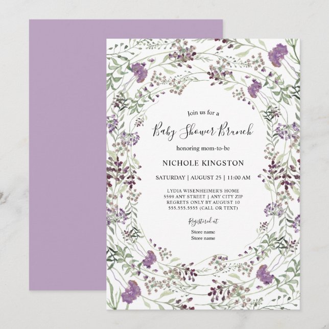Lavender Sage Wildflower Baby Shower Brunch Invitation (Front/Back)