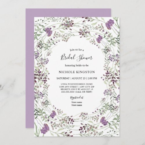 Lavender Sage Wildflower Frame Bridal Shower Invitation