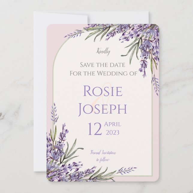 Lavender Save the Date card (Front)