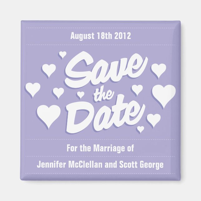Lavender Save the Date Hearts Save the Date Magnet (Front)