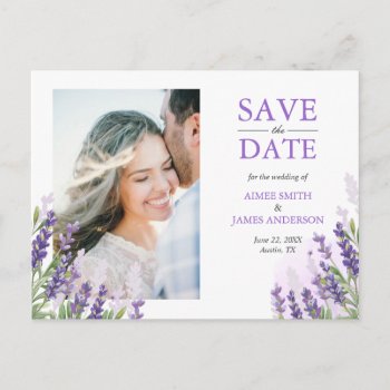 Lavender Save The Date Postcard Simple Purple by Anietillustration at Zazzle