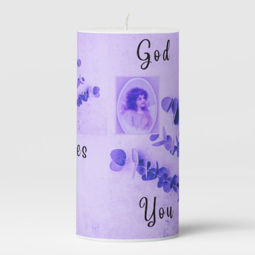 Lavender Say_A_Prayer Decorative Pillar Candle