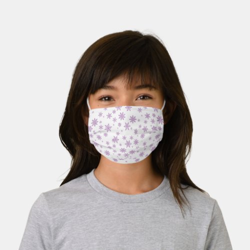 Lavender Scattered Snowflakes on White Winter Kid Kids Cloth Face Mask