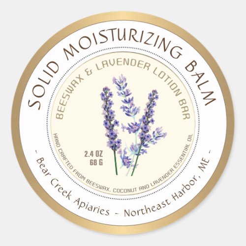 Lavender Scented Beeswax Lotion Bar Gold Border Classic Round Sticker