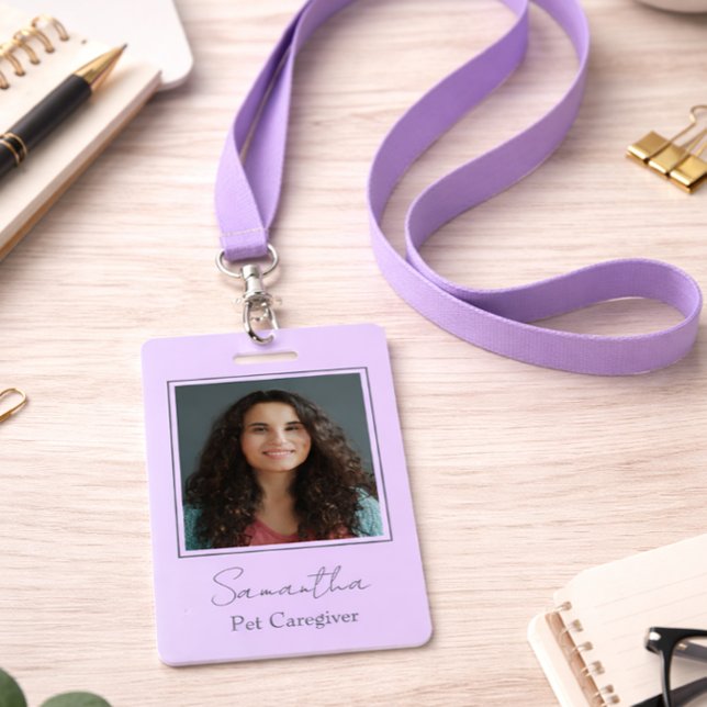 Lavender Script Business Logo Photo Pet Caregiver  Badge (Creator Uploaded)