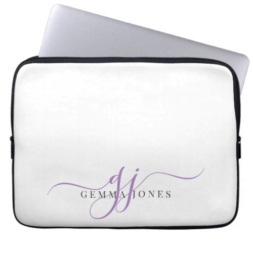 Lavender Script Monogram Initials Minimalist  Laptop Sleeve