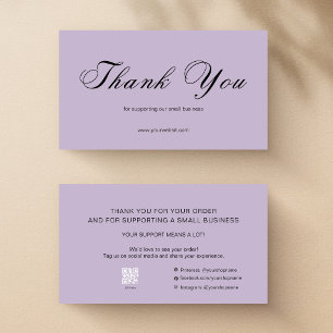 Lavender Script Thank You Card QR Small Business