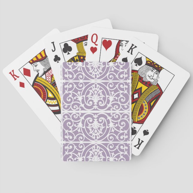 Lavender scrollwork pattern poker cards (Back)