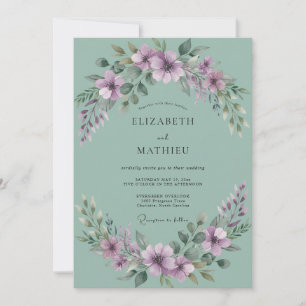 Lavender Seafoam Wreath Wedding Invitation