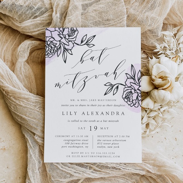Lavender | Secret Garden Bat Mitzvah Invitation (Creator Uploaded)