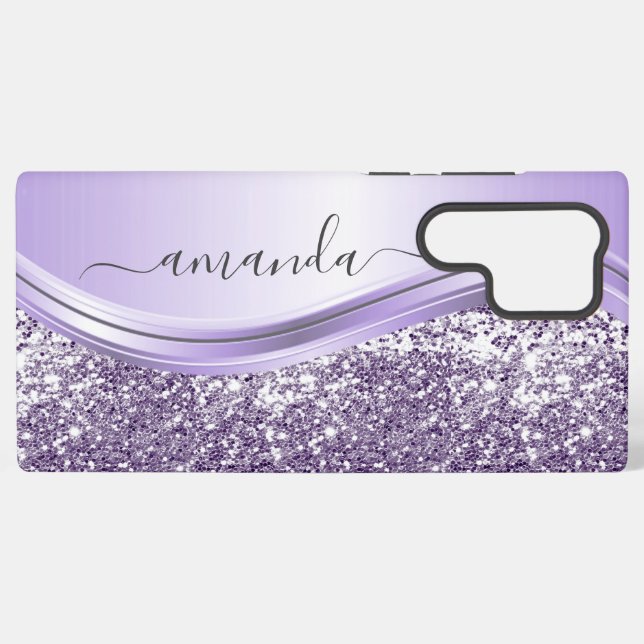 Lavender  Sequin Glitter Handwritten Calligraphy   Samsung Galaxy Case (Back Horizontal)