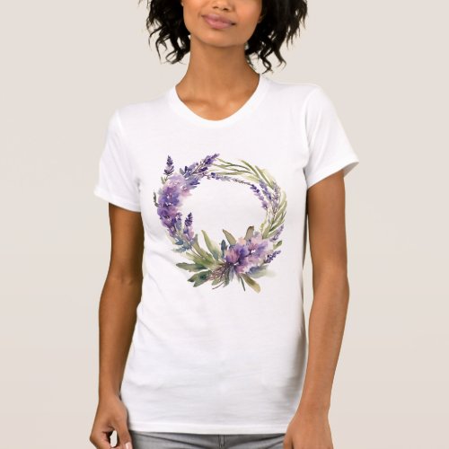 Lavender Serenity Rustic Watercolor Wreath Women T_Shirt