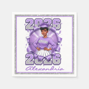 Lavender Silver 2026 Graduation Black Girl Senior  Napkins