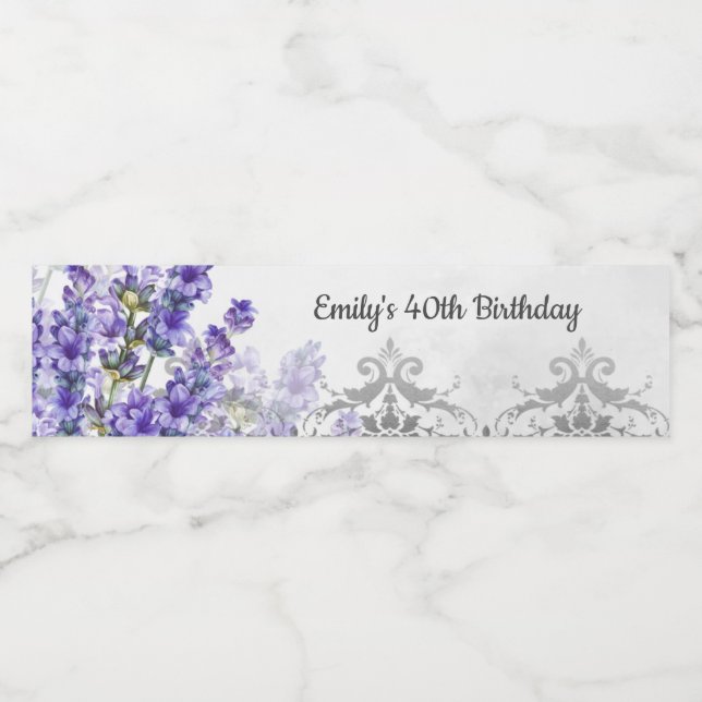Lavender silver birthday bottle label (Single Label)