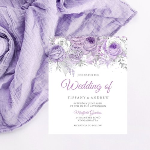 Lavender  Silver Budget Wedding Invitation