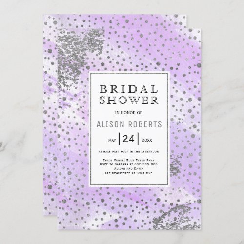 Lavender silver confetti wedding bridal shower invitation