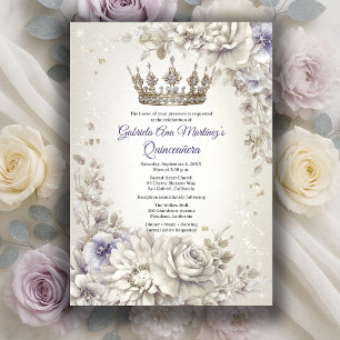 Lavender Silver Crown Floral Quinceañera Invitation