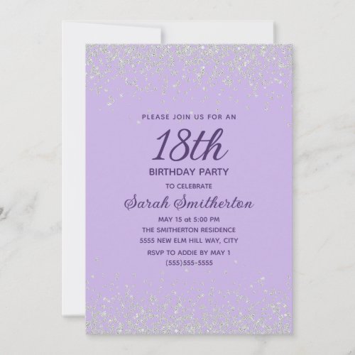 Lavender Silver Diamond Glitter 18th Birthday
