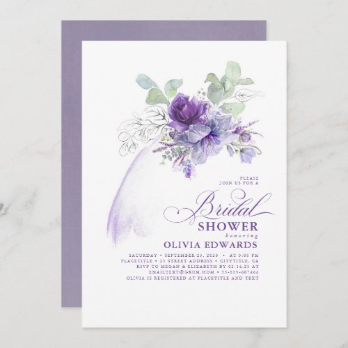 Lavender Silver Elegant Modern Boho Bridal Shower Invitation