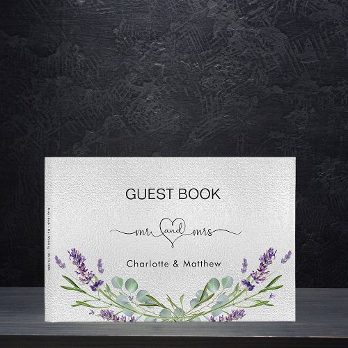 Lavender silver eucalyptus mr mrs wedding  guest book