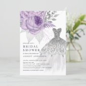 lavender Silver Floral Wedding Dress Bridal Shower Invitation (Standing Front)