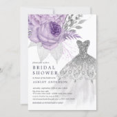 lavender Silver Floral Wedding Dress Bridal Shower Invitation (Front)