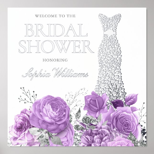 Lavender & Silver Foil Bridal Shower Welcome Sign (Front)