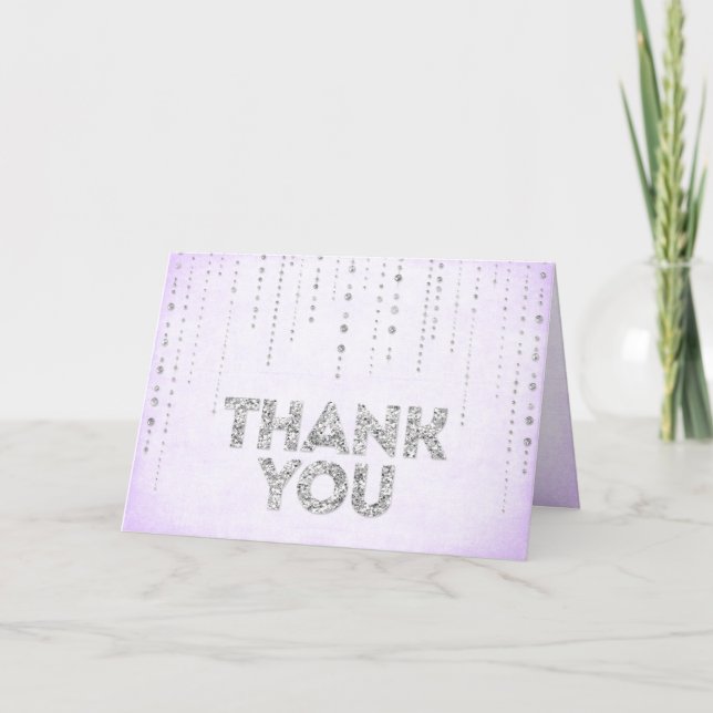 Lavender & Silver Glitter Look Thank You Card (Front)