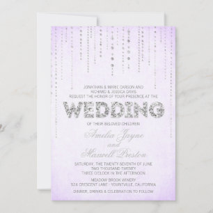 Lavender & Silver Glitter Look Wedding Invitation