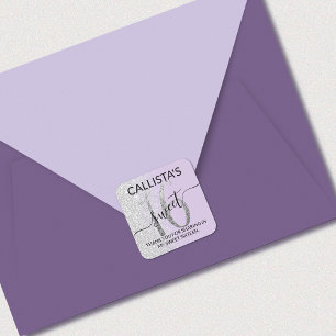 Lavender Silver Glitter Ombre Sweet 16 Favor Square Sticker