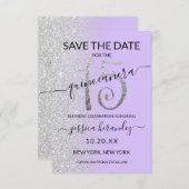 Lavender Silver Glitter Quinceañera Save the Date (Front/Back)