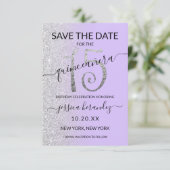 Lavender Silver Glitter Quinceañera Save the Date (Standing Front)