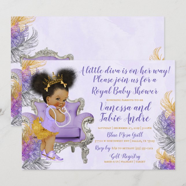 Lavender Silver Gold Watercolor Baby Shower Invitation (Front/Back)