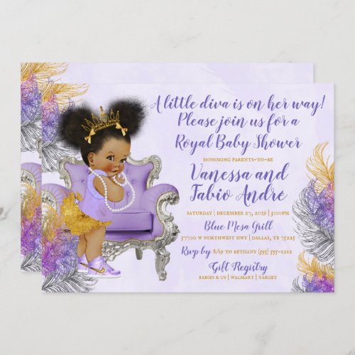 Lavender Silver Gold Watercolor Baby Shower Invitation