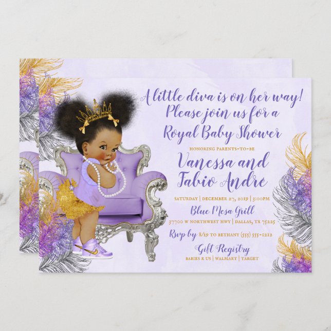 Lavender Silver Gold Watercolor Baby Shower Invitation (Front/Back)