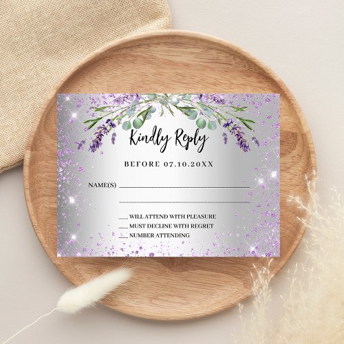 Lavender silver greenery wedding response RSVP Note Card