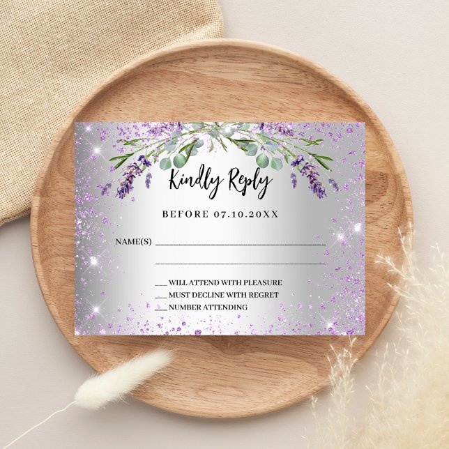 Lavender silver greenery wedding response RSVP Note Card (Creator Uploaded)
