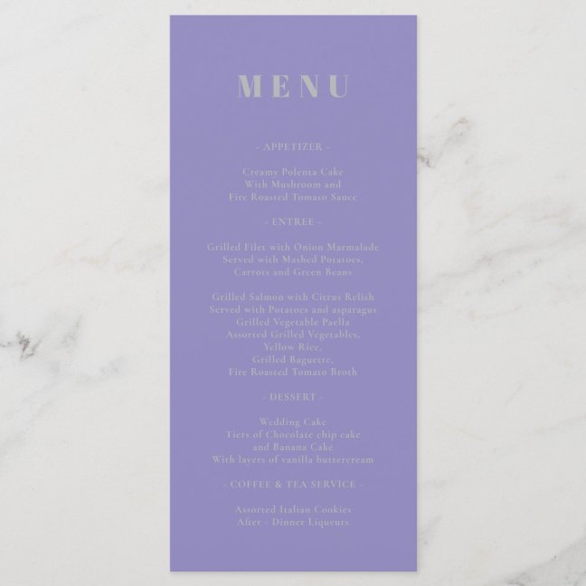 Lavender Silver Menu Simple